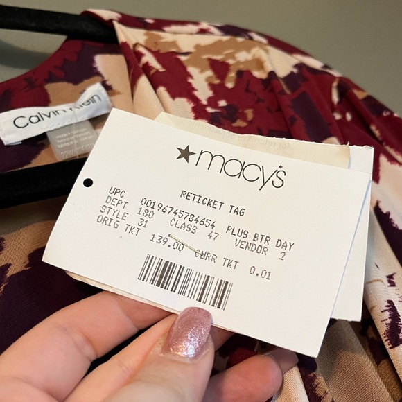 NWOT Calvin Kleins Sz 22 Women’s Floral Gold Stone Faux-Wrap Midi Dress Ret $139 - Picture 7 of 15